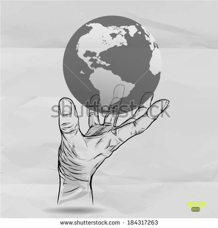450x470 Drawn Planets Hand Holding - Hand Holding Globe Drawing