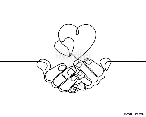 500x400 Continuous One Line Drawing Hands Holding Heart On White - Hand Holding Heart Drawing
