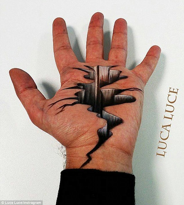 634x706 Luca Luce Creates Incredible Optical Illusions Of Holes In His - Hand Illusion Drawing