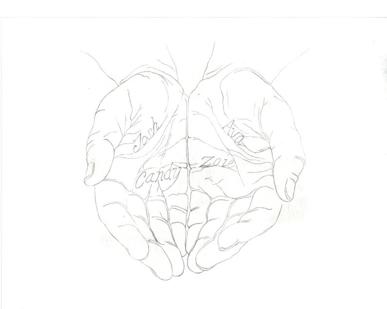 794x635 Hands Of God Custom Pencil Drawing Original Art With Names Etsy - Hand Of God Drawing