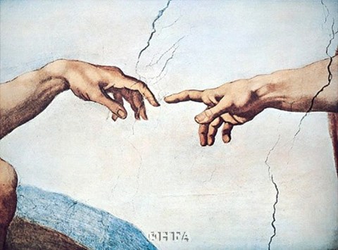 480x355 The Hands Of God And Man Fine Art Print - Hand Of God Drawing