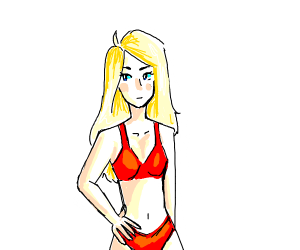 300x250 Blond Anime Girl In Red Bikini W Hand On Hip Drawing - Hand On Hip Drawing