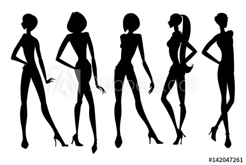 500x336 Set Of Young Girls Silhouettes Posing With Hand On Hip Vector - Hand On Hip Pose Drawing