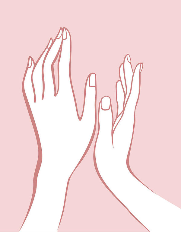 600x769 Female Hands Outline Drawing On Pink Background Art Print - Hand Outline Drawing