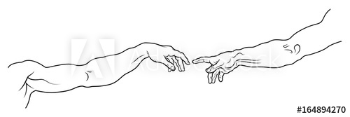 500x167 The Creation Of Adam The Hand Of Man And The Hand Of God - Hand Outline Drawing
