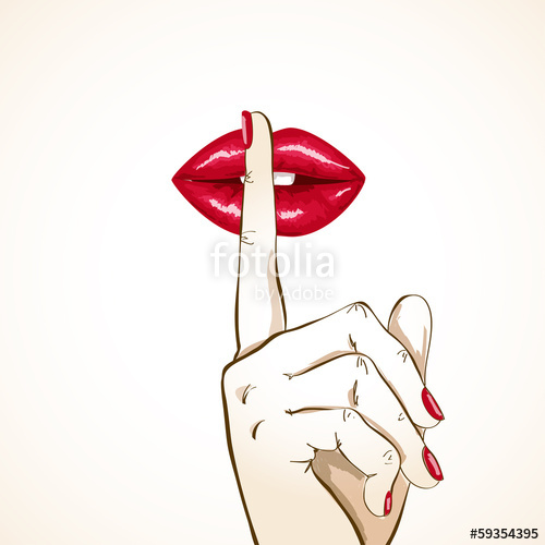 500x500 illustration of woman lips with finger in shh sign stock image - Hand Over Mouth Drawing