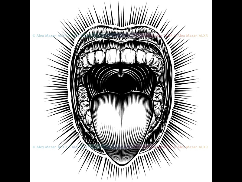 800x600 Mouth Open Tongue Scream Vintage Ink Hand Drawing Monochrome - Hand Over Mouth Drawing