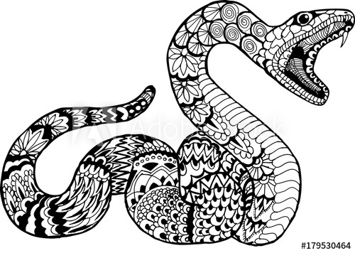 500x356 Snake With Open Mouth Hand Drawn Patterns For Coloring Freehand - Hand Over Mouth Drawing