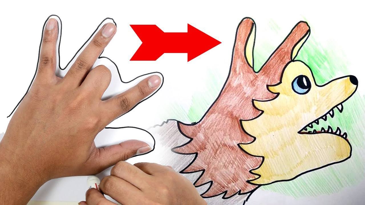 1280x720 How To Draw A Wolf Using Hand Palm Easy Step - Hand Palm Drawing