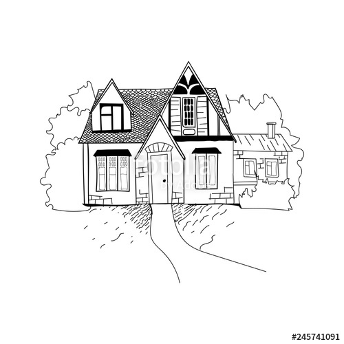 500x500 Sketch Of The House Architecture Free Hand Drawing Vector - Hand Perspective Drawing