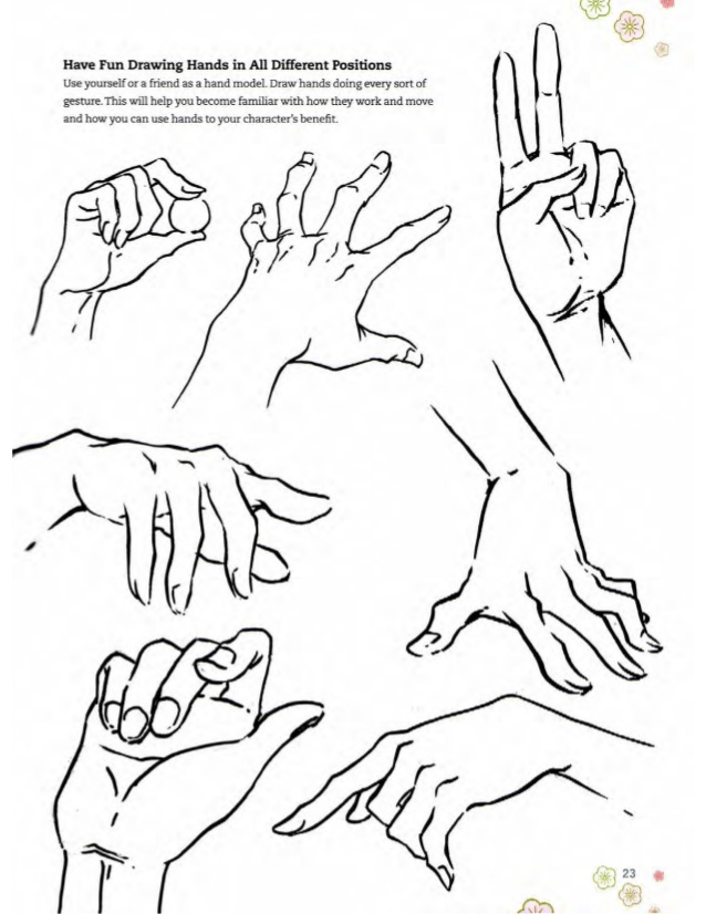 drawing hands in different positions