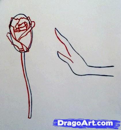 420x451 Draw A Hand Reaching For A Rose, Step - Hand Reaching Out Of Water Drawing