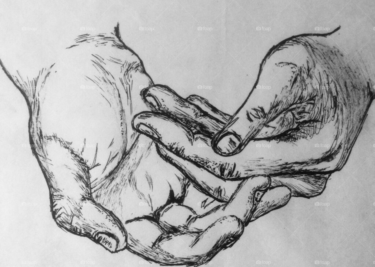 1280x914 hand study ball point pen drawing of my own hands - Hand Study Drawing