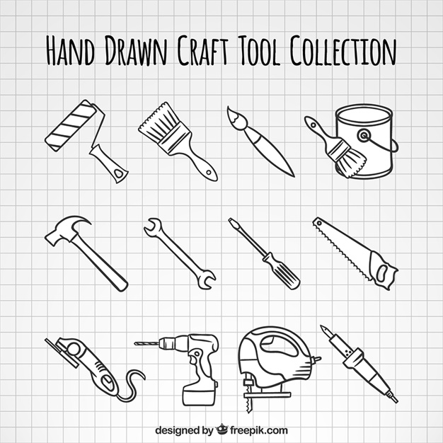 626x626 Hand Drawn Woodworking Tools Collection Vector Free Download - Hand Tools Drawing