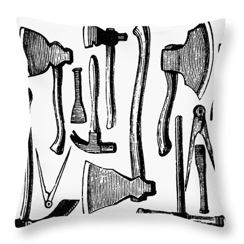 500x500 Colonial Hand Tools Throw Pillow For Sale - Hand Tools Drawing