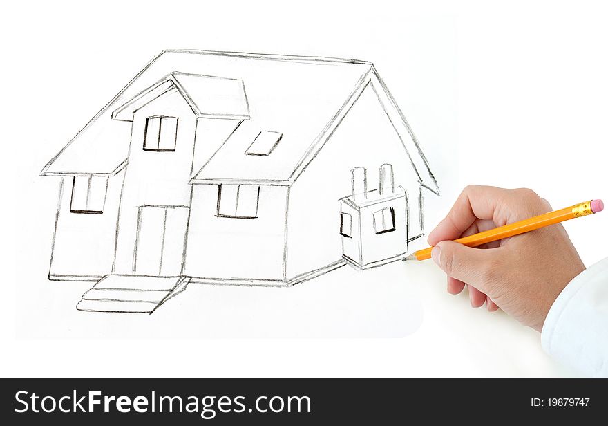 880x616 Hand With Pencil Drawing House - Hand With Pencil Drawing