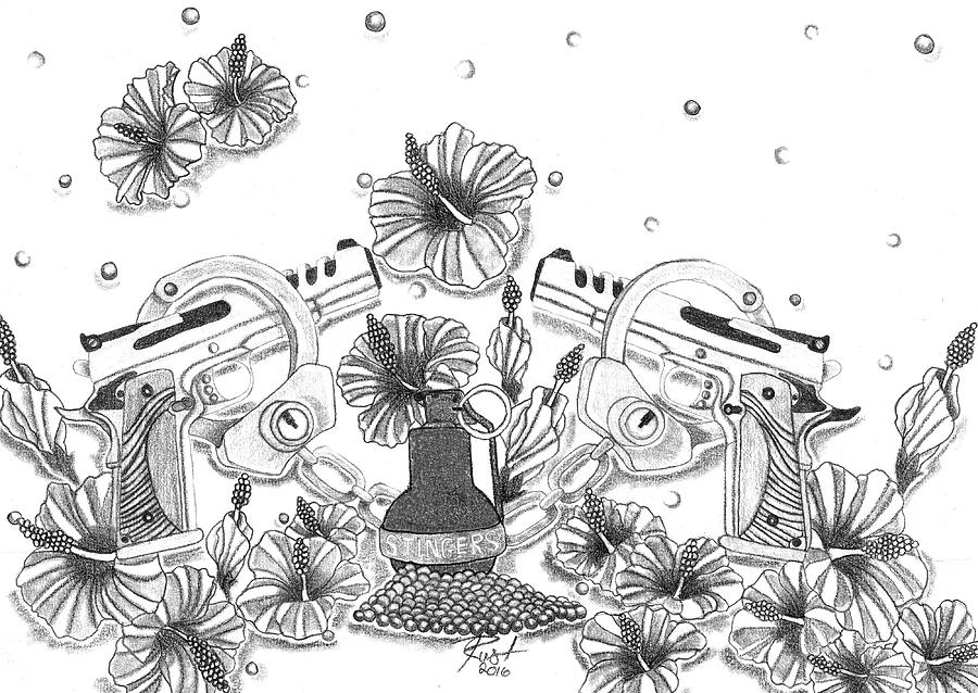 900x638 handguns hibiscus and handcuffs drawing - Handcuffs Drawing