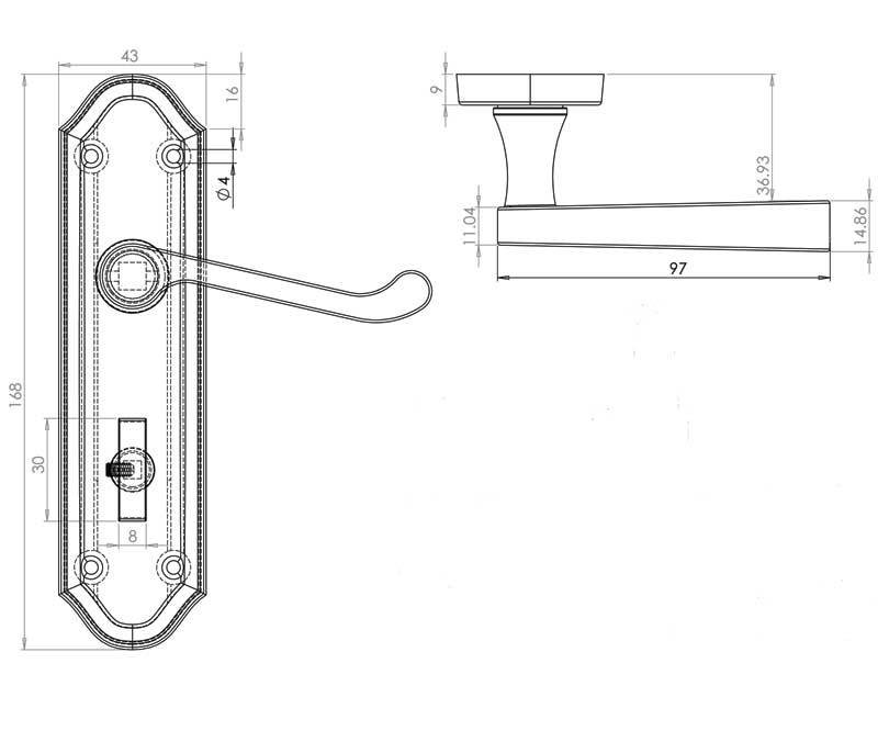 800x676 frelan sherborne door handle on backplate from more handles - Handle Drawing