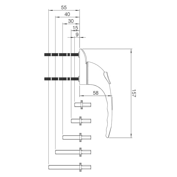 600x600 mila prolinea smart spindle espagnolette window handle solid as - Handle Drawing