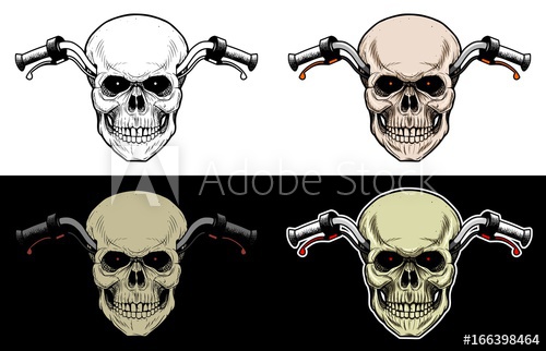 500x322 Handlebar Motorcycle With Skull Head, Drawing Skull With Style - Handlebar Drawing