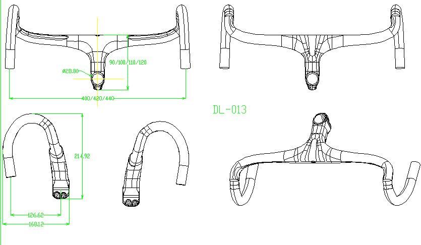 835x486 Super Light Full Carbon Integrated Road Bicycle Handlebar Road - Handlebar Drawing