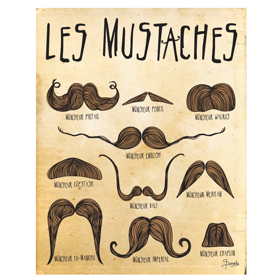 570x570 Mustache Art Print, Mustaches Poster Les Mustaches Moustache - Handlebar Moustache Drawing