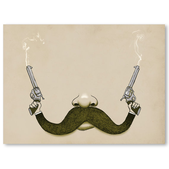570x570 wall art handlebar mustache pistol guns western print - Handlebar Mustache Drawing