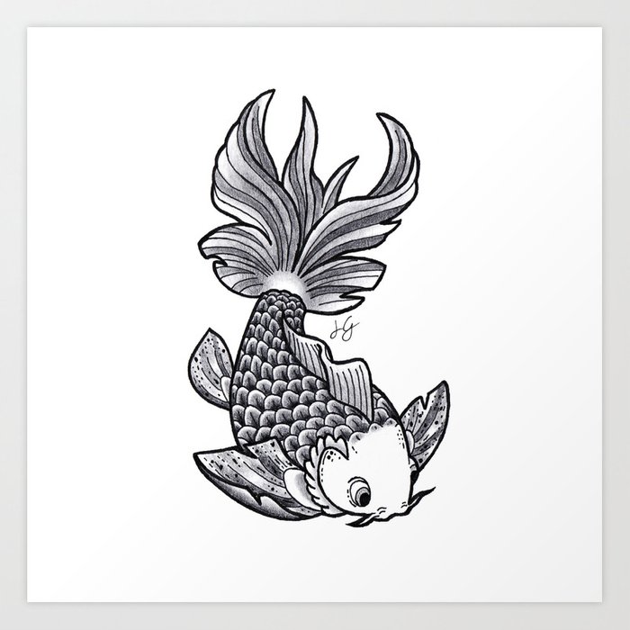 700x700 fish handmade drawing, made in pencil, charcoal and ink, tattoo - Handmade Drawing