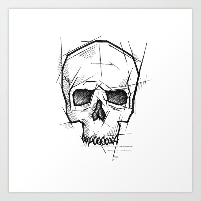 700x700 skull handmade drawing, made in pencil, charcoal and ink, tattoo - Handmade Drawing