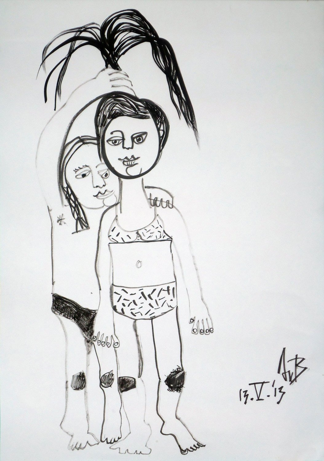 1054x1500 wall art handmade drawing black and white ink of boy and girl etsy - Handmade Drawing