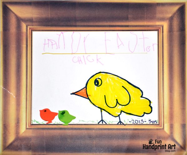 600x498 Traced Hand Chick And Traced Foot Bunny Drawings For Spring Or Easter - Handprint Drawing