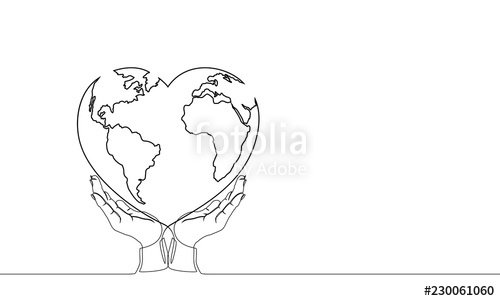 500x301 Vector Illustration Of The Continuous Line Drawing Of Two Hands - Hands Holding The World Drawing