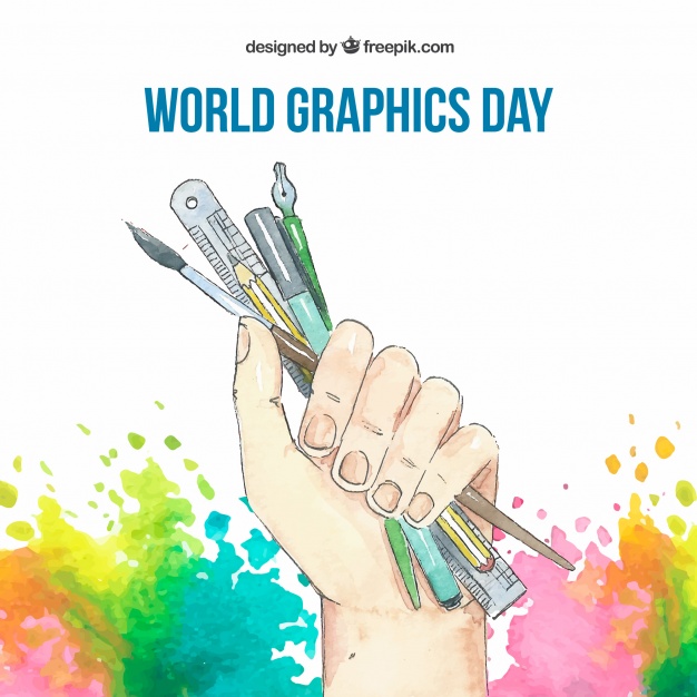 626x626 World Graphics Day Background With Hand Holding Tools To Drawing - Hands Holding The World Drawing