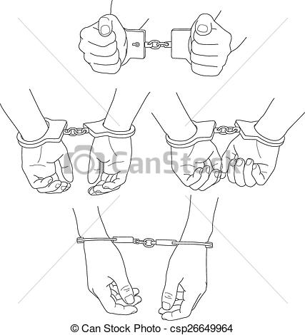 427x470 Man Hands With Handcuffs Vector Illustration Set - Hands In Handcuffs Drawing