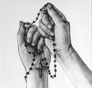 300x287 Holding A Cross Drawing - Hands With Rosary Drawing