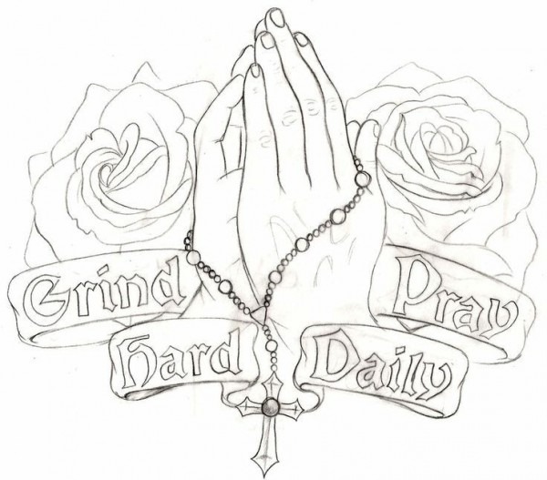 600x527 Praying Hands With Rosary Drawing - Hands With Rosary Drawing