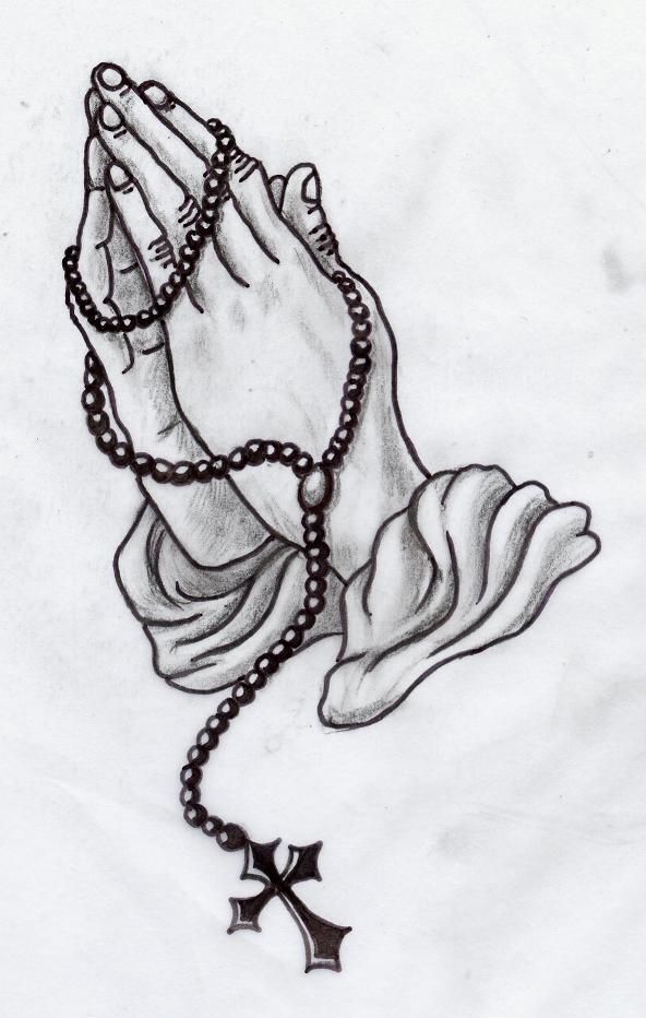 592x932 Praying Hands Greywork - Hands With Rosary Drawing