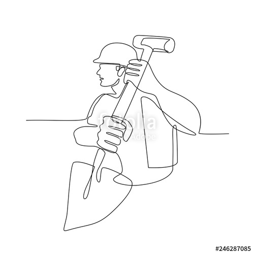 500x500 continuous line illustration of a construction worker, handyman - Handyman Drawing