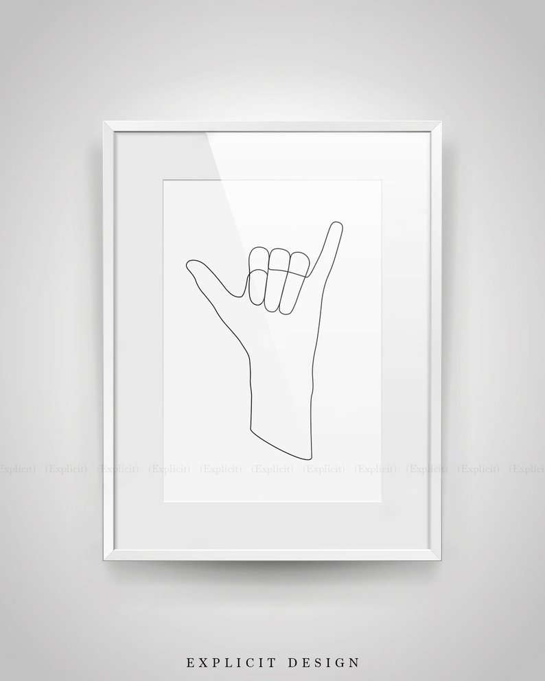 794x992 printable shaka hand gesture line drawing hang loose black etsy - Hang Loose Drawing