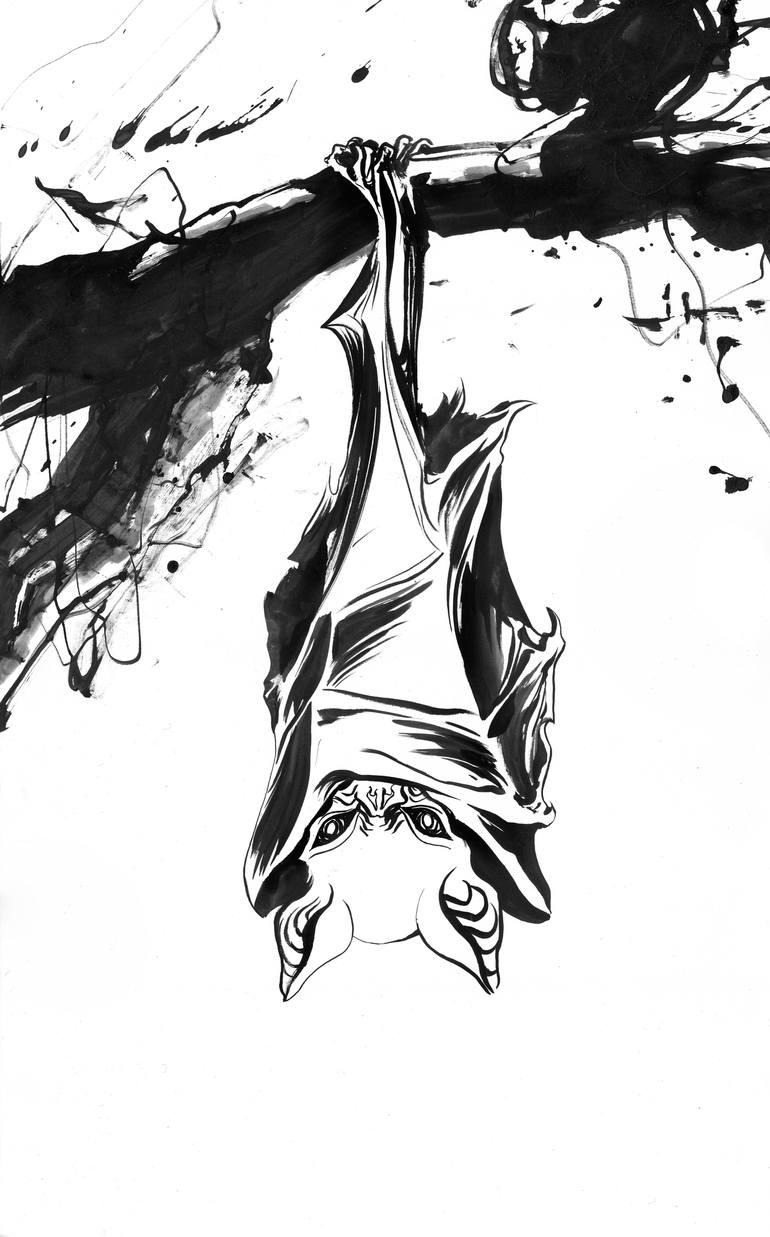 770x1237 hanging bat - Hanging Bat Drawing