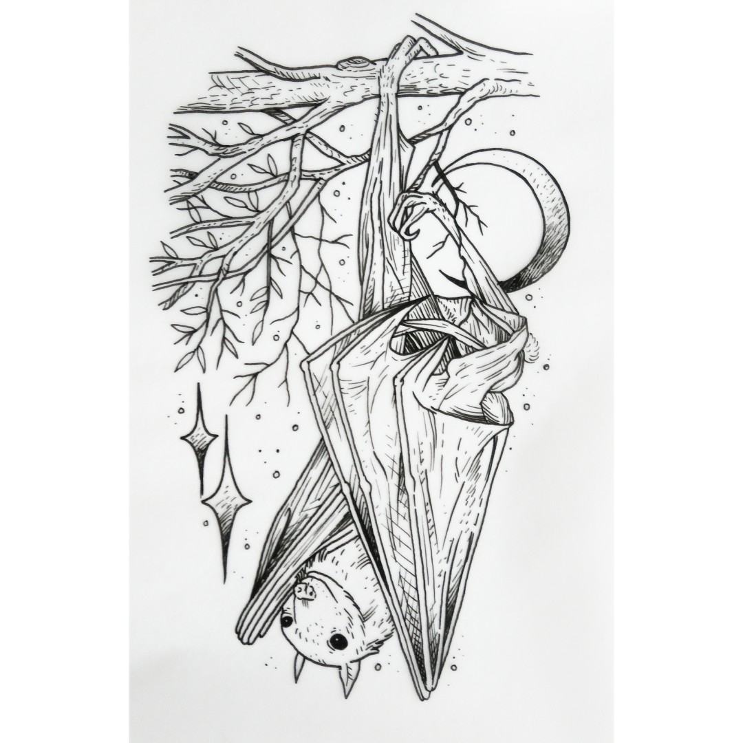 1080x1080 hanging bat - Hanging Bat Drawing