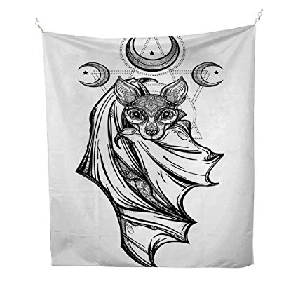 425x425 Occultspace Tapestrynocturnal Bat Drawing Crescent - Hanging Bat Drawing
