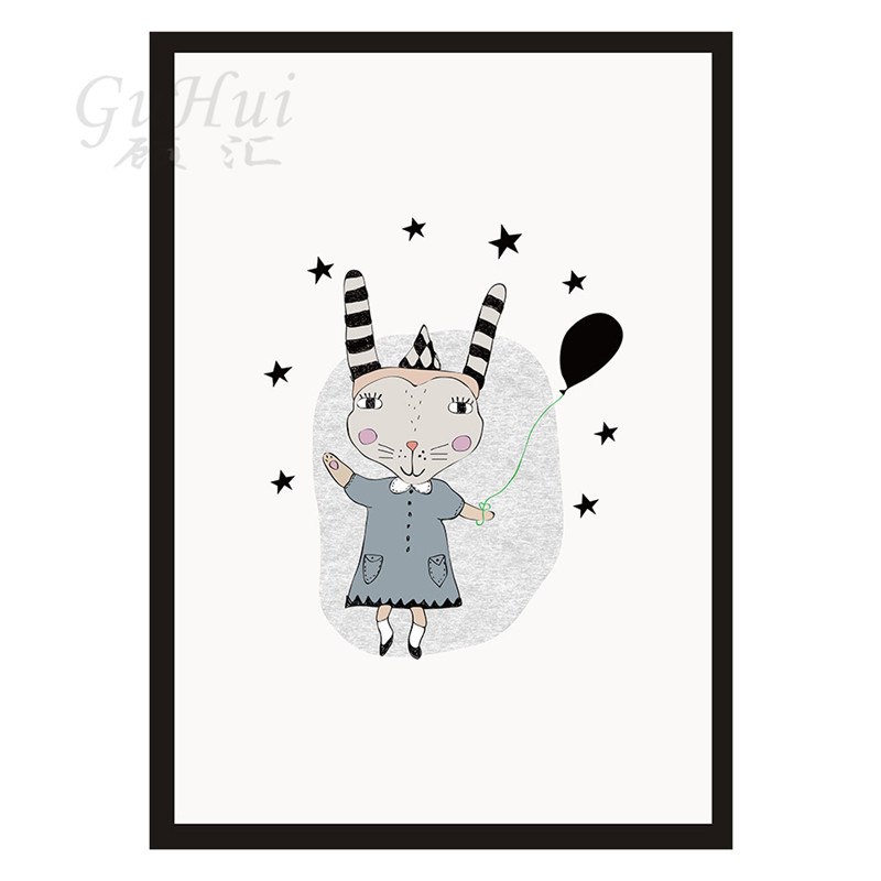 800x800 Modern Cute Animals Rabbit Canvas Paintings Kids Room Decor - Hanging Drawings