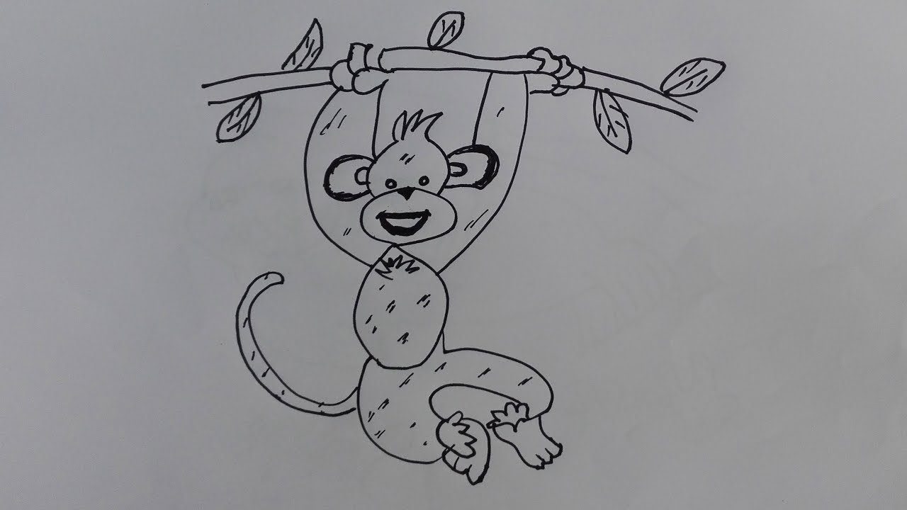 1280x720 How To Draw A Monkey With Tree Draw A Realistic Monkey Hanging - Hanging Monkey Drawing