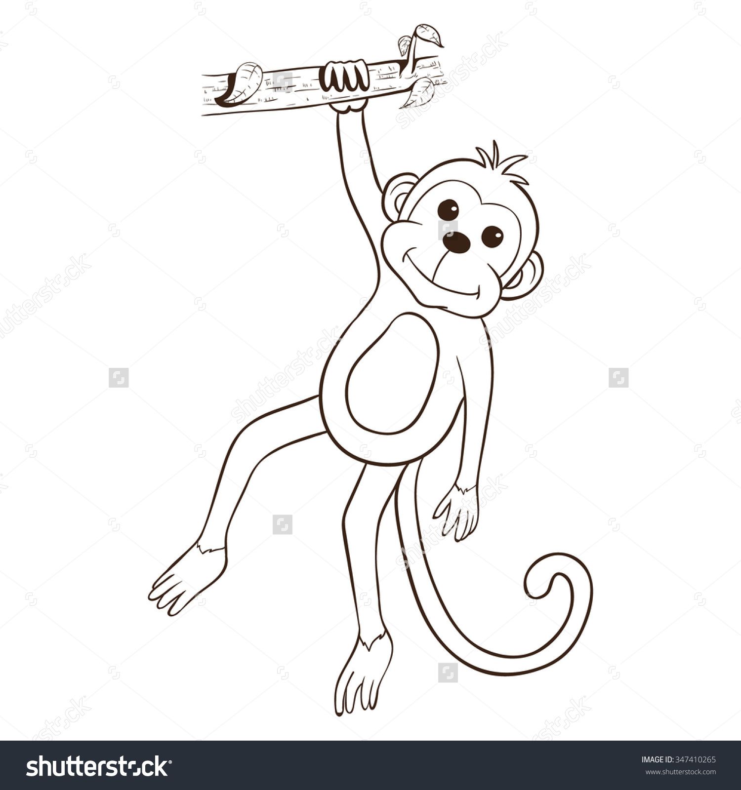 1500x1600 Timely Outline Of A Monkey Hanging Cute With O - Hanging Monkey Drawing
