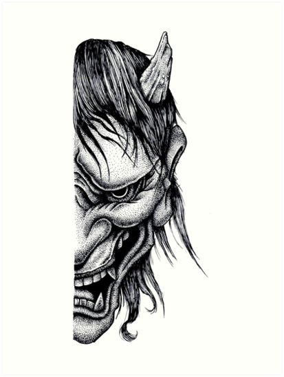 413x549 Hannya Mask Art Prints - Hannya Mask Drawing