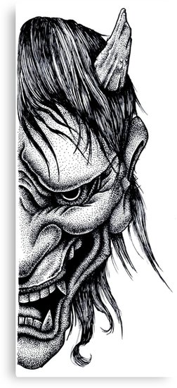 252x550 Hannya Mask Canvas Print - Hannya Mask Drawing