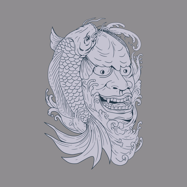 630x630 Hannya Mask And Koi Fish Drawing - Hannya Mask Drawing