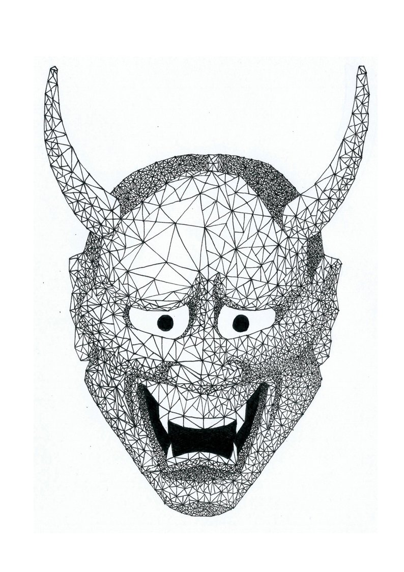 794x1124 Hannya Mask Geometric Drawing Made With Pen Size Etsy - Hannya Mask Drawing