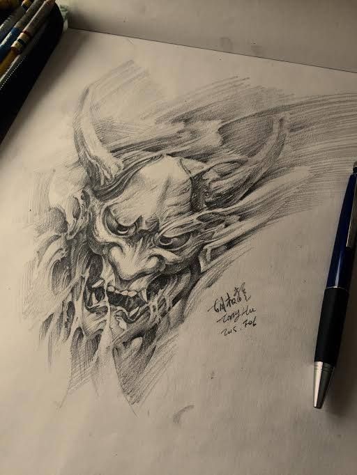 512x682 Chronic Ink Tattoo - Hannya Mask Drawing